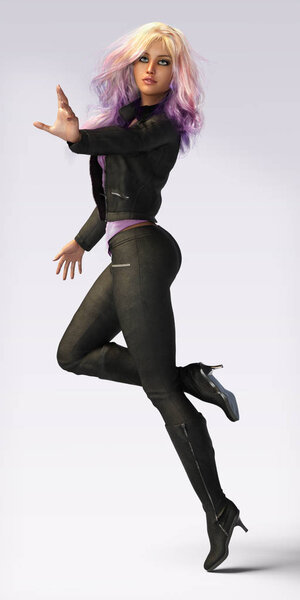 Beautiful Fantasy Magic Girl in Leaping or Fight Pose