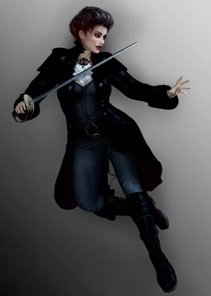 Прекрасный исторический фантазии Highwaywoman или пират с мечом — стоковое фото