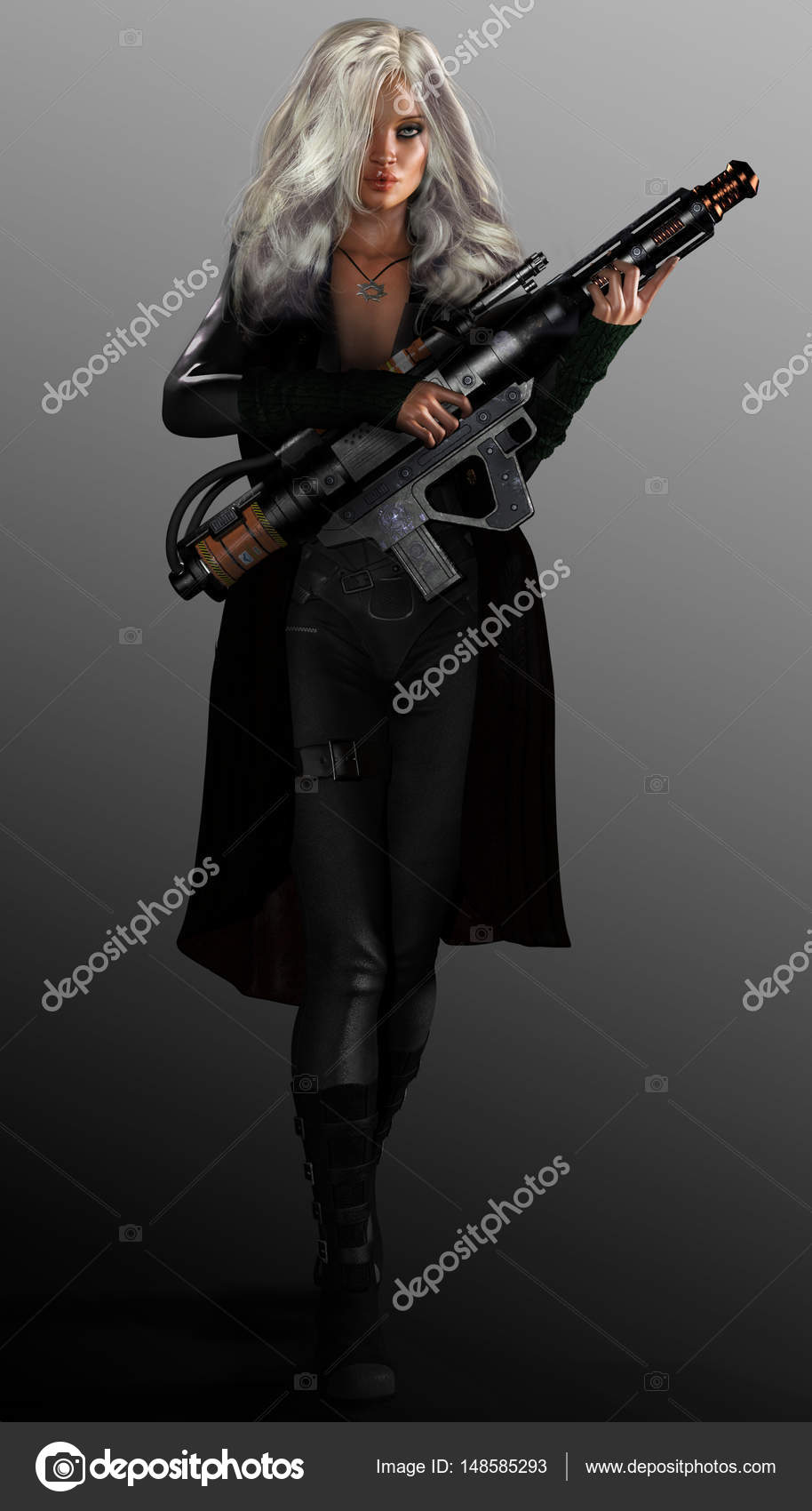 Sci Fi Gunner, Futuristic Woman with Plasma Gun Stock Photo by ©Ravven  148585293