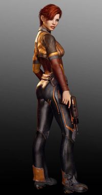 Güzel Steampunk zeplin Pilot silah ile Kızıl saçlı