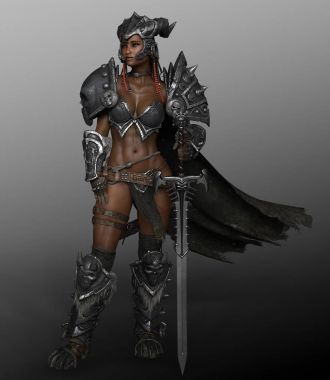 Barbar savaşçı kadın Kraliçe zırh kılıç ile