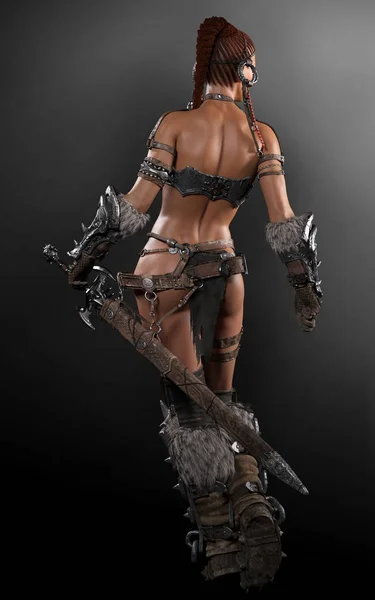 Mulher guerreira bárbara em armadura com espada — Fotografia de Stock