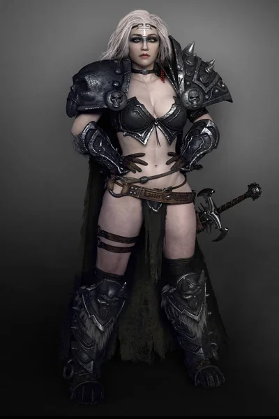 Barbarian Warrior Witch Woman in Armor with Sword — Stock Photo, Image