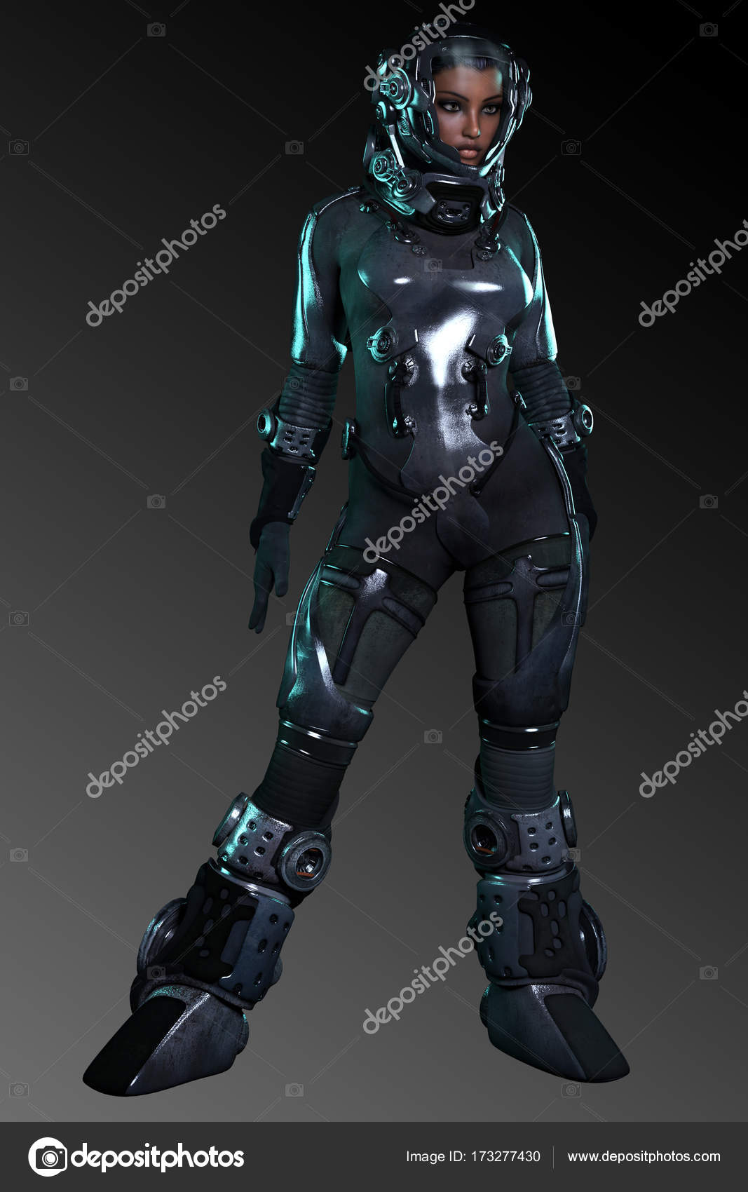 Beautiful Woman Astronaut in Sci Fi Space Suit Stock Photo by ©Ravven  173277430