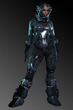 Güzel kadın astronot Sci Fi uzay giysisi içinde