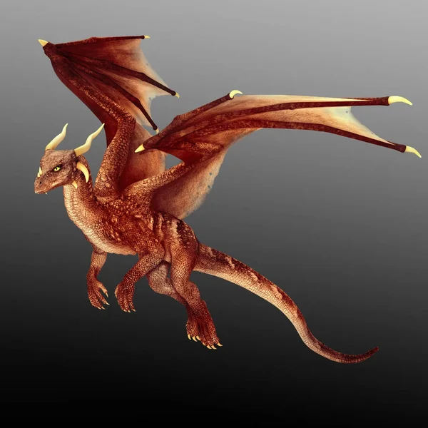 Flying CGI Fantasy Dragon with Wings, Red