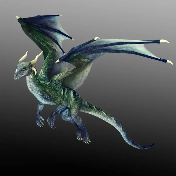 Cgi Flying Fantasy Dragon Con Alas Azul Verde — Foto de Stock