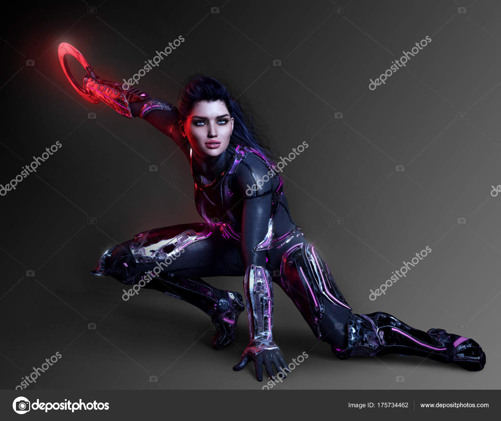 Sexy Sci Assassin Woman Black Leather Cyber Ring Weapon Stock Photo by  ©Ravven 175734462