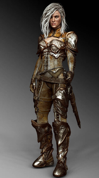 Tired Female Warrior Knight After the Battle