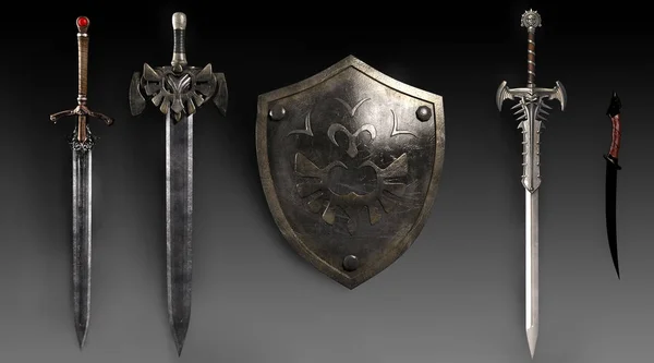 Fantasy Historical Weapons Shield Background — Stock Photo, Image