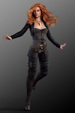 Beautiful Urban Fantasy Woman Dressed In Black Leather, Mage or Assassin clipart