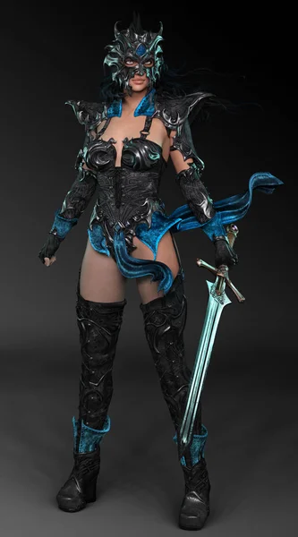 Fantasie Fae Warrior Princess Met Zwaard Elfen Armor — Stockfoto