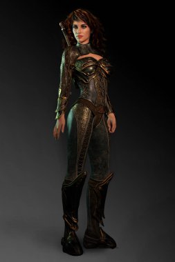 Güzel kadın şövalye deri zırh