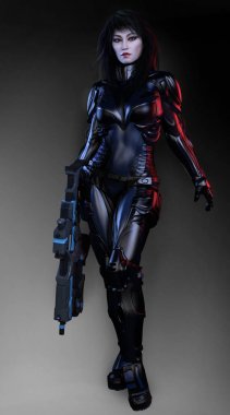 Kadın Space Marine Bfg ile siyah zırh