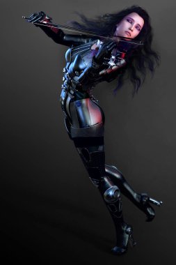 Bilim kurgu siyah deri keman çalar