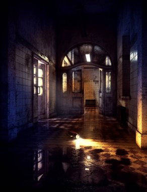 Işık ile karanlık terk edilmiş hastane