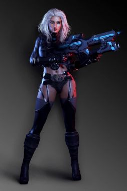 Sci Fi kadın büyük silah ile seksi zırh