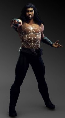 Kas fantezi Mage veya savaşçı parlayan dövmeli üstsüz