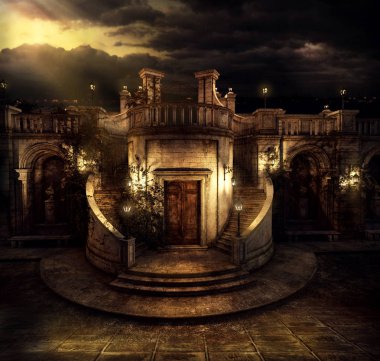 CGI illüstrasyon fantezi Villa ya da geceleri Kalesi