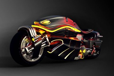 Sci Fi Jetbike motosiklet sarı Neon ile CGI çizimi