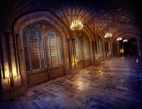 Cgi ภาพประกอบของแฟนตาซ Great Hall ในปราสาท — ภาพถ่ายสต็อก