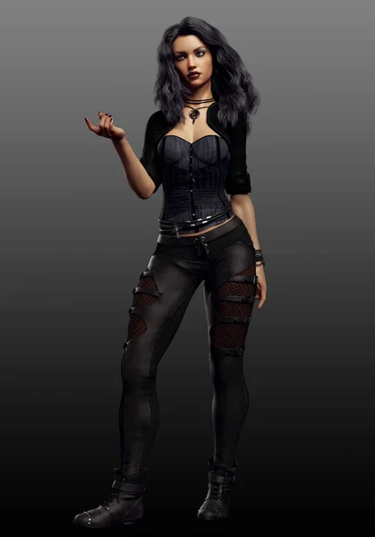 Urban Fantasy or Sci Fi Woman Mage or Fighter in Black Leather