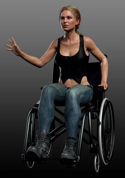 Tekerlekli Sandalyedeki Şehir Fantezi Savaşçısı Kadın — Stok fotoğraf