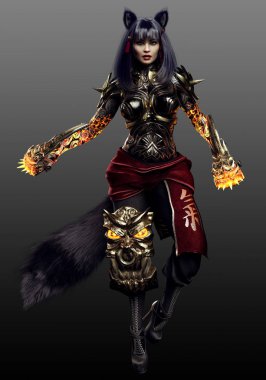 Kitsune Gumiho Fox Kadın Savaşçı Fantazi Bilim Kurgu
