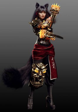 Kitsune Gumiho Fox Kadın Savaşçı Fantazi Bilim Kurgu