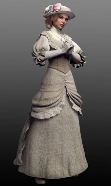 Viktorya Dönemi, Edwardian, Steampunk Klasik Elbise ve Şapkalı Kadın