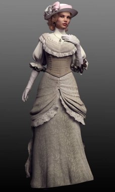 Viktorya Dönemi, Edwardian, Steampunk Klasik Elbise ve Şapkalı Kadın