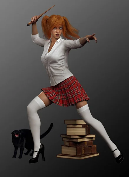 Волшебная Школьная Ведьма Подросток Рыжими Волосами — стоковое фото