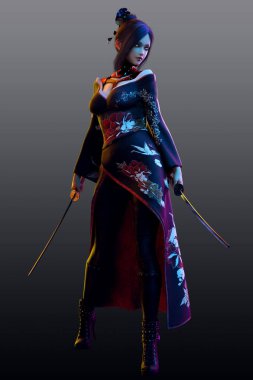 Çift Katanalı Cgi Fantezi Anime Samuray Kız