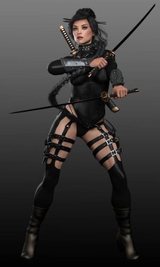 Katanalı Seksi Bilim Kurgu Siber Punk Samuray Savaşçısı