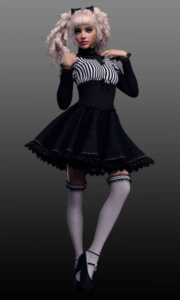 Goth Lolita Sukienka Fantasy Lalka Cgi — Zdjęcie stockowe