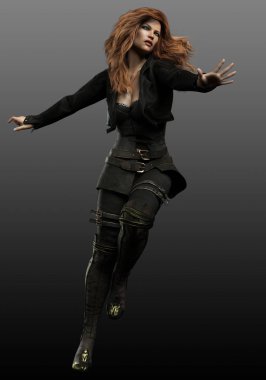 Kızıl Saçlı Fantezi Büyücüsü veya Siyah Deri Giyen Savaşçı