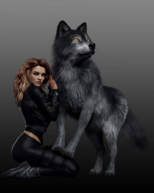 Cgi Wolf 'lu Şehir Fantezisi Kadın