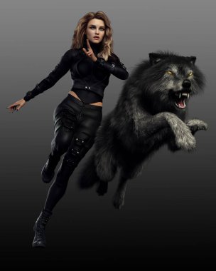 Cgi Wolf 'lu Şehir Fantezisi Kadın