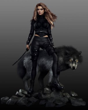 Cgi Wolf 'lu Şehir Fantezisi Kadın