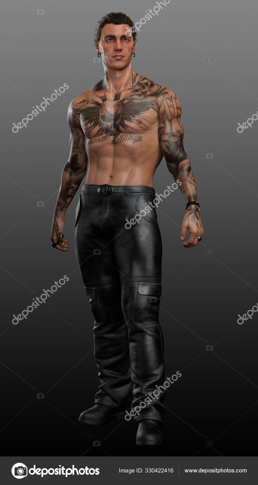 Older Shirtless Man Tattoos Black Jeans Urban Fantasy Stock Photo by ©Ravven 330422416