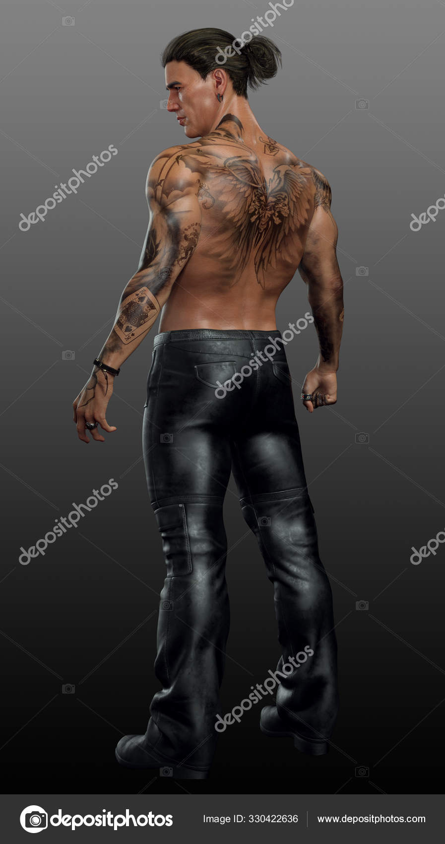 Older Shirtless Man Tattoos Black Jeans Urban Fantasy Stock Photo by ©Ravven 330422636