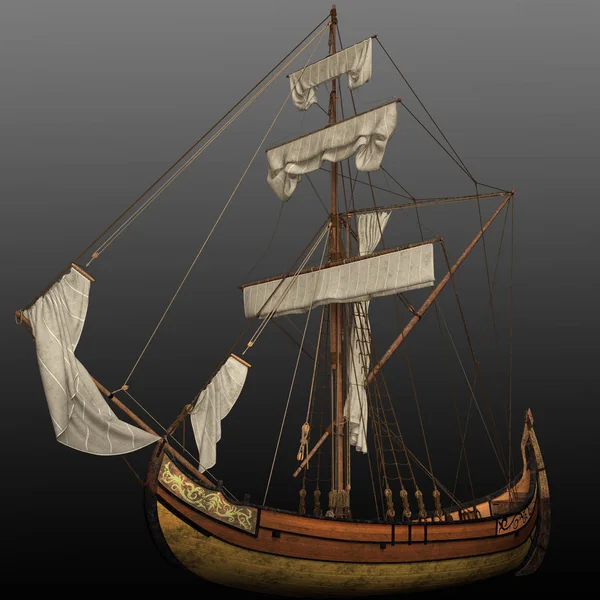 Cgi Fantasy Segelschiff Mit Segeln Aufgerollt — Stockfoto