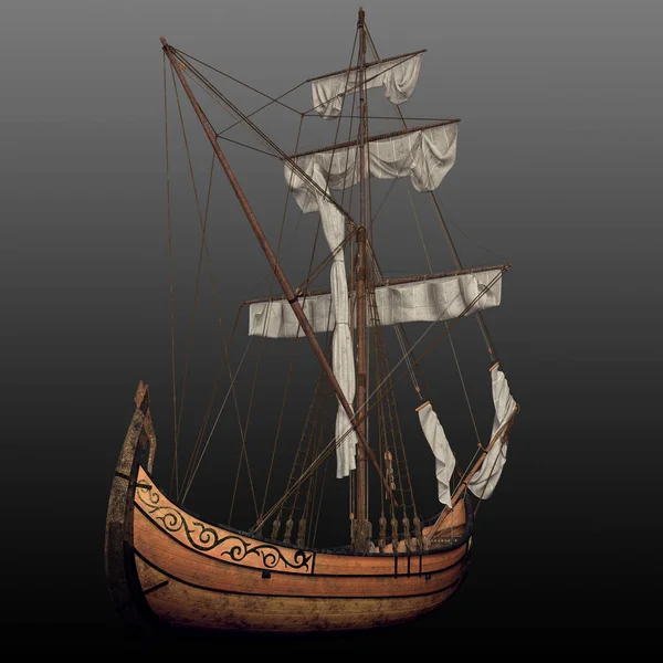 Cgi Fantasy Segelschiff Mit Segeln Aufgerollt — Stockfoto