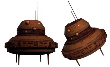 Farklı açılarda bilim kurgu uydusu dronu