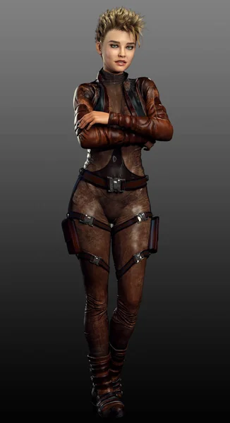Cheeky Steampunk Woman Leather Pilot Suit — 스톡 사진