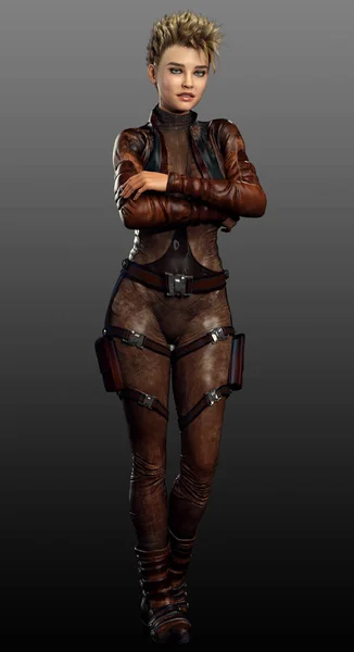 Cheeky Steampunk Donna Pelle Pilot Suit — Foto Stock