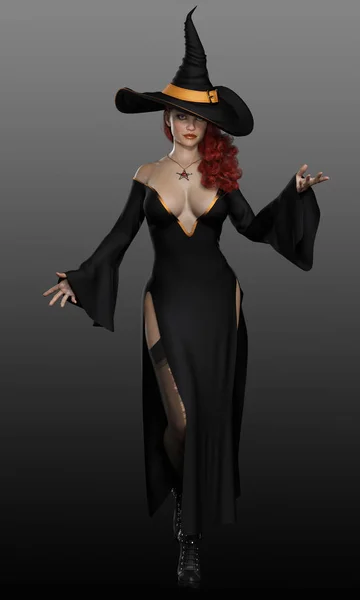 Sexy Redhead Witch in Hat for Halloween