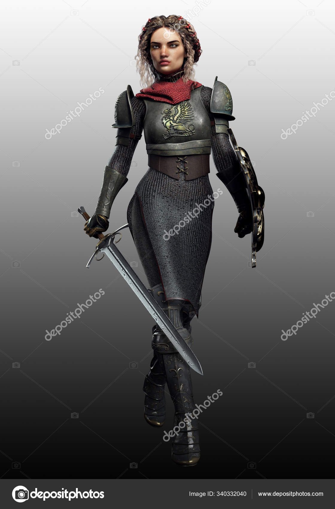 Lady Knight Silver Medieval Armor Chain Mail Stock Photo by