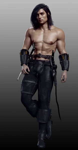 Fantasy Medieval Male Warrior Leather — Stock Photo, Image