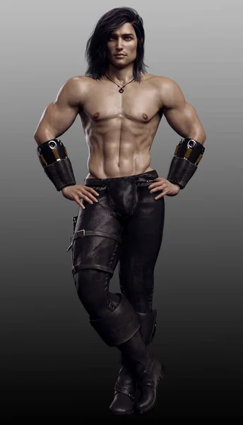 Fantasy Medieval Male Warrior Leather — Stock Photo, Image